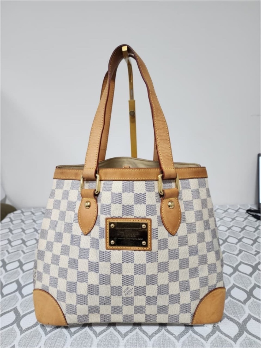 Authentic Louis Vuitton Damier Azur Hampstead PM Shoulder Bag Brown/Beige